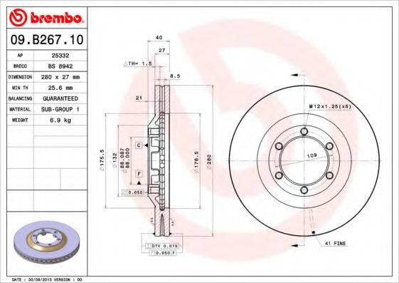 Тормозной диск 09.B267.10 BREMBO