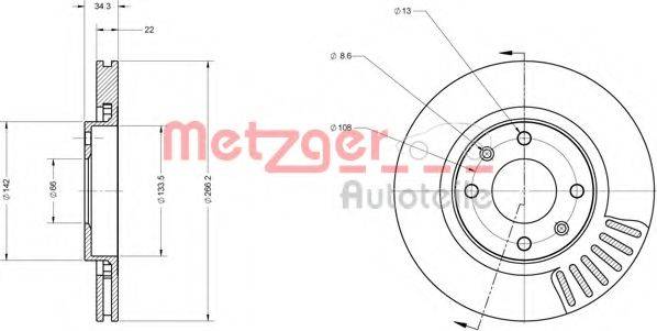 Тормозной диск 6110023 METZGER