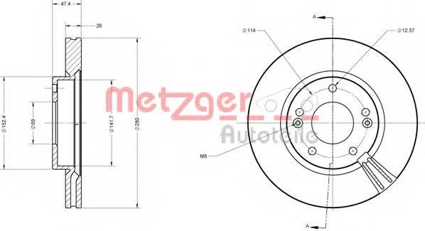 Тормозной диск 6110076 METZGER