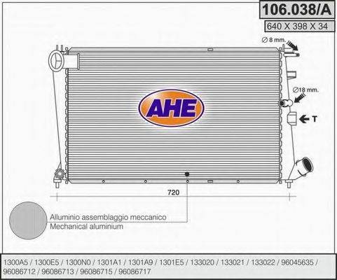 Радиатор, охлаждение двигателя 106.038/A AHE