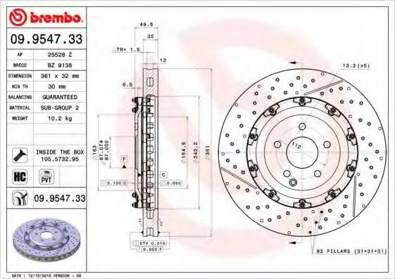 Тормозной диск 09.9547.33 BREMBO