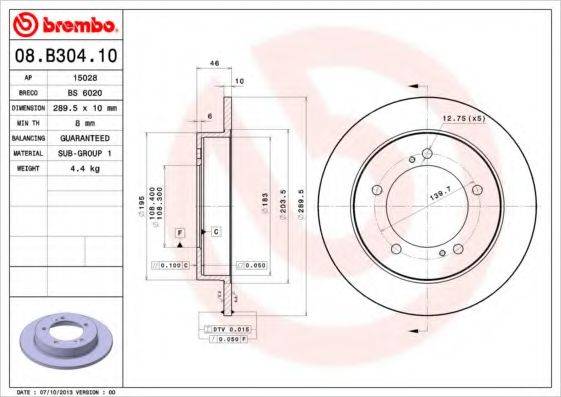 Тормозной диск 08.B304.10 BREMBO