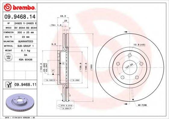 Тормозной диск 09.9468.14 BREMBO