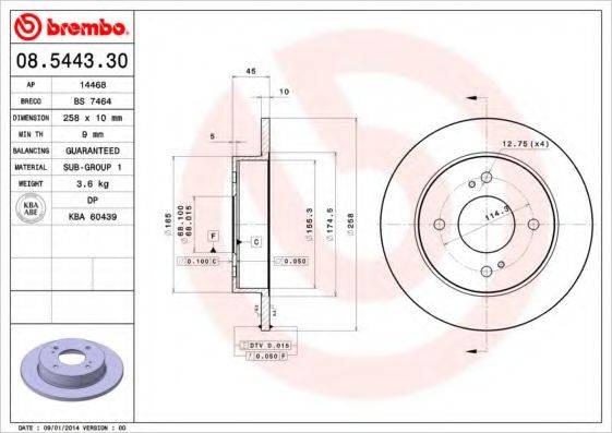 Тормозной диск 08.5443.30 BREMBO