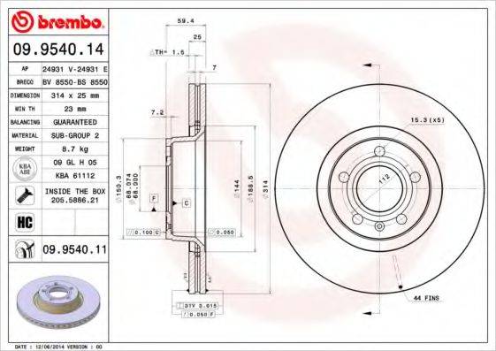 Тормозной диск 09.9540.11 BREMBO