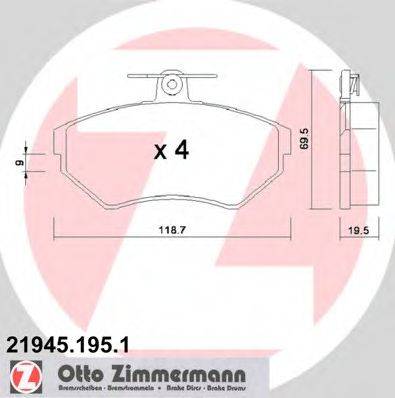 Комплект тормозных колодок, дисковый тормоз 21945.195.1 ZIMMERMANN