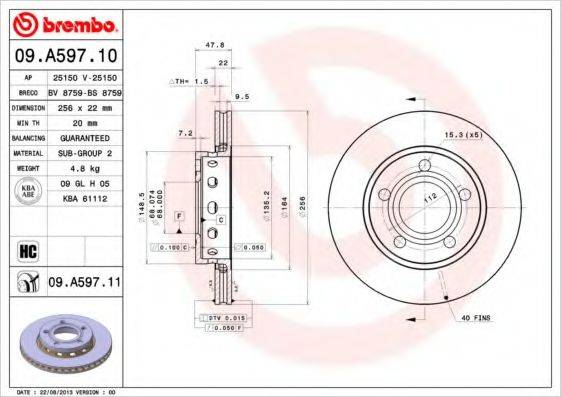 Тормозной диск 09.A597.11 BREMBO