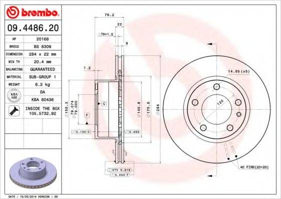 Тормозной диск 09.4486.20 BREMBO