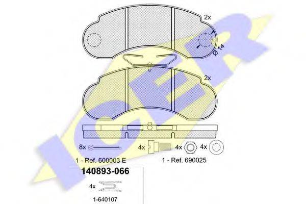 Комплект тормозных колодок, дисковый тормоз 140893-066 ICER