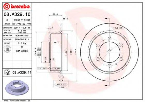 Тормозной диск 08.A329.10 BREMBO