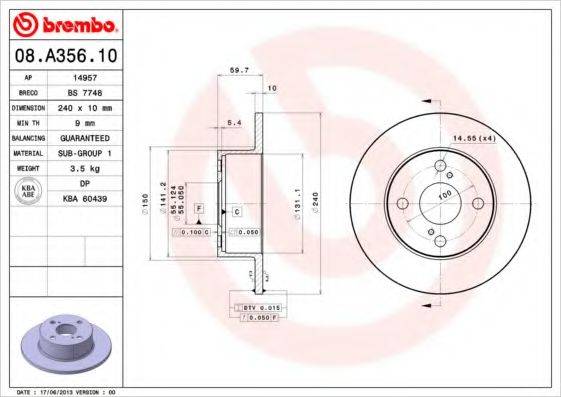 Тормозной диск 08.A356.10 BREMBO