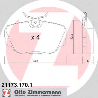 Комплект тормозных колодок, дисковый тормоз 21173.170.1 ZIMMERMANN