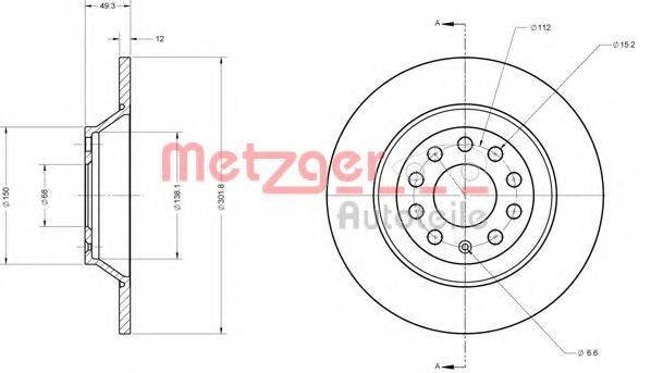 Тормозной диск 6110136 METZGER