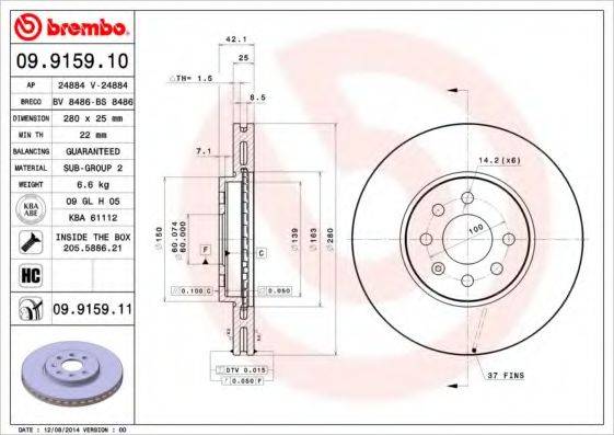 Тормозной диск 09.9159.10 BREMBO