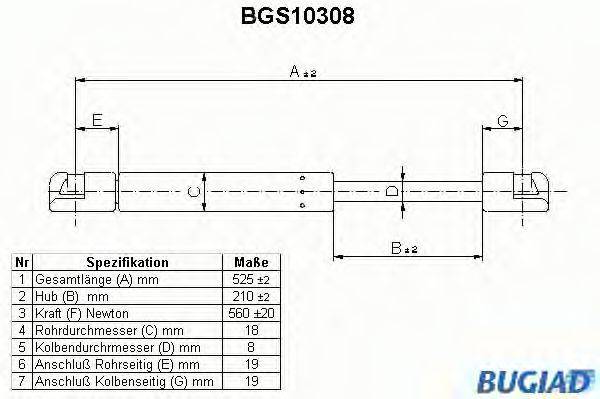 Газовая пружина, крышка багажник BGS10308 BUGIAD