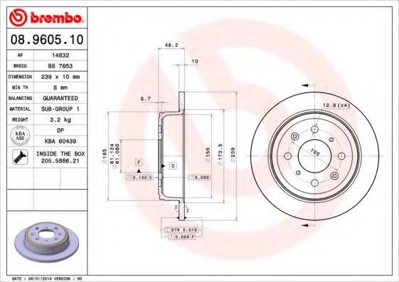 Тормозной диск 08.9605.10 BREMBO