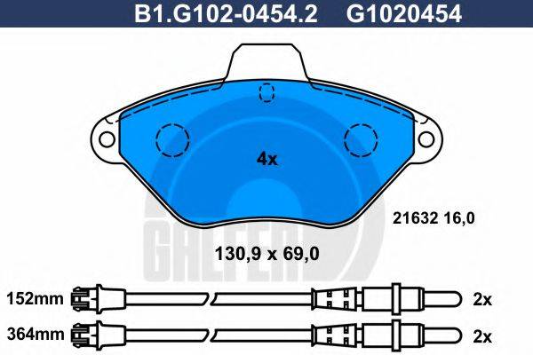 Комплект тормозных колодок, дисковый тормоз B1.G102-0454.2 GALFER