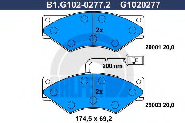 Комплект тормозных колодок, дисковый тормоз B1.G102-0277.2 GALFER