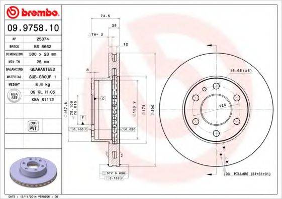 Тормозной диск 09.9758.10 BREMBO