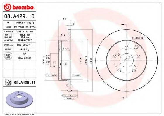 Тормозной диск 08.A429.10 BREMBO