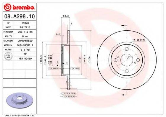 Тормозной диск 08.A298.10 BREMBO