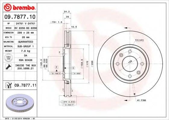 Тормозной диск 09.7877.10 BREMBO