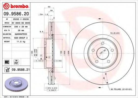 Тормозной диск 09.9586.20 BREMBO