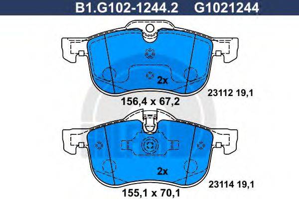 Комплект тормозных колодок, дисковый тормоз B1.G102-1244.2 GALFER