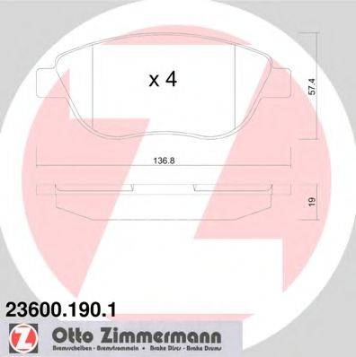 Комплект тормозных колодок, дисковый тормоз 23600.190.1 ZIMMERMANN