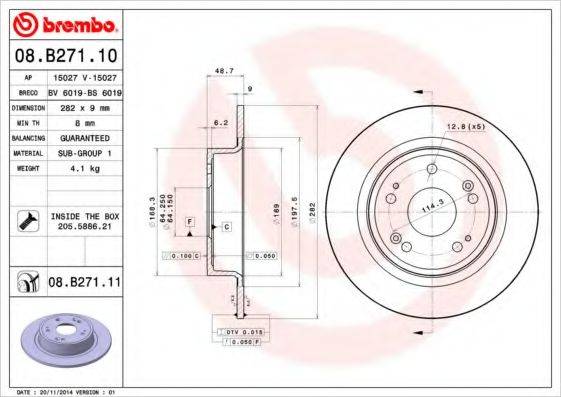 Тормозной диск 08.B271.10 BREMBO