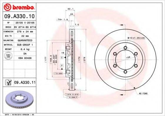 Тормозной диск 09.A330.11 BREMBO