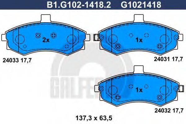 Комплект тормозных колодок, дисковый тормоз B1.G102-1418.2 GALFER