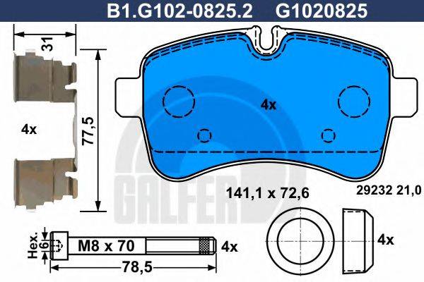 Комплект тормозных колодок, дисковый тормоз B1.G102-0825.2 GALFER