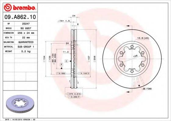 Тормозной диск 09.A862.10 BREMBO