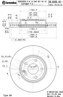 Тормозной диск 09.B436.41 BREMBO