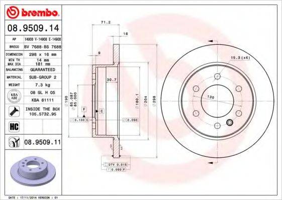 Тормозной диск 08.9509.14 BREMBO