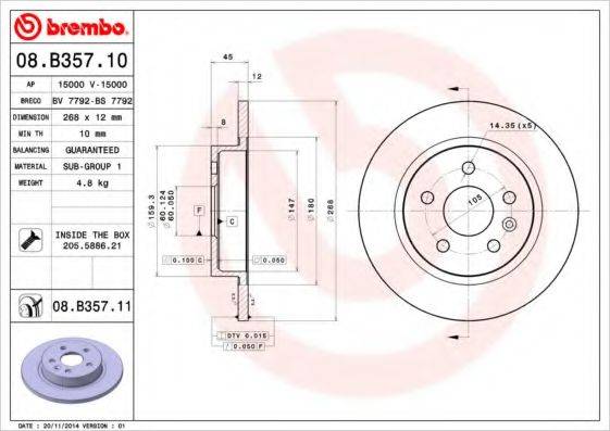 Тормозной диск 08.B357.10 BREMBO