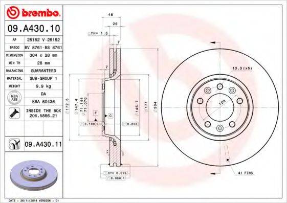 Тормозной диск 09.A430.10 BREMBO