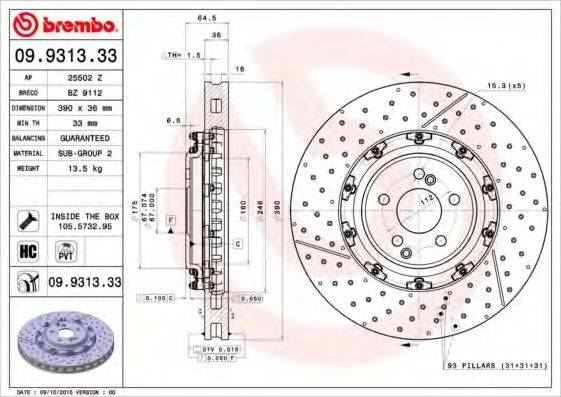 Тормозной диск 09.9313.33 BREMBO