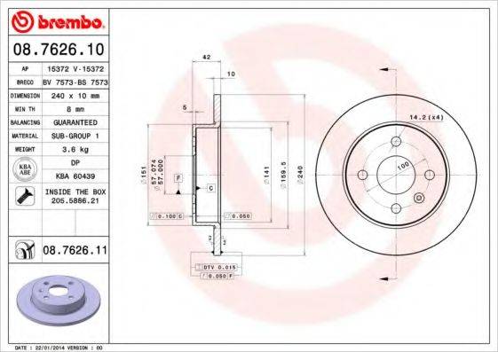 Тормозной диск 08.7626.10 BREMBO