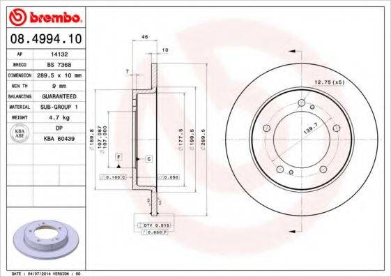 Тормозной диск 08.4994.10 BREMBO