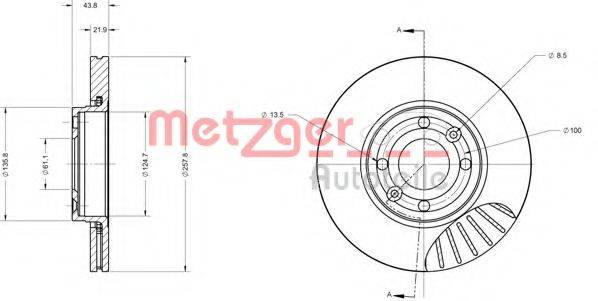 Тормозной диск 6110681 METZGER