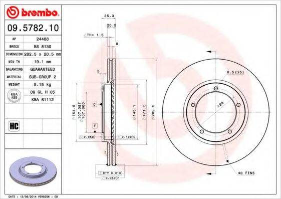 Тормозной диск 09.5782.10 BREMBO