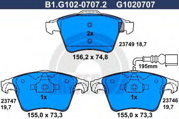 Комплект тормозных колодок, дисковый тормоз B1.G102-0707.2 GALFER