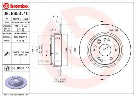 Тормозной диск 08.B653.10 BREMBO