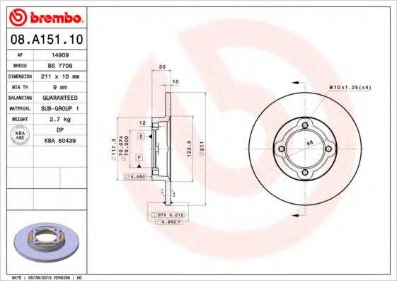 Тормозной диск BS 7708 BRECO