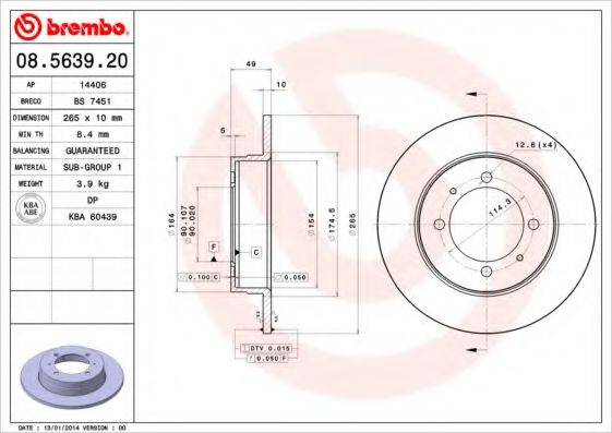 Тормозной диск 08.5639.20 BREMBO