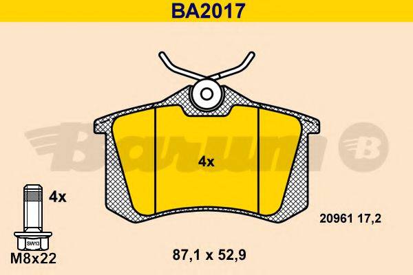 Комплект тормозных колодок, дисковый тормоз BA2017 BARUM