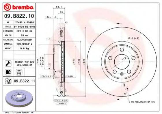 Тормозной диск 09.B822.11 BREMBO