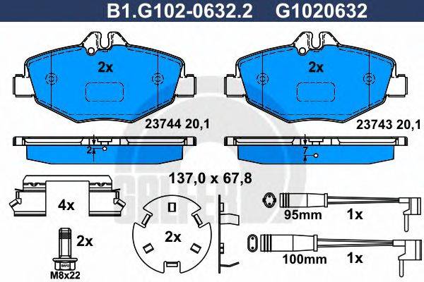 Комплект тормозных колодок, дисковый тормоз B1.G102-0632.2 GALFER